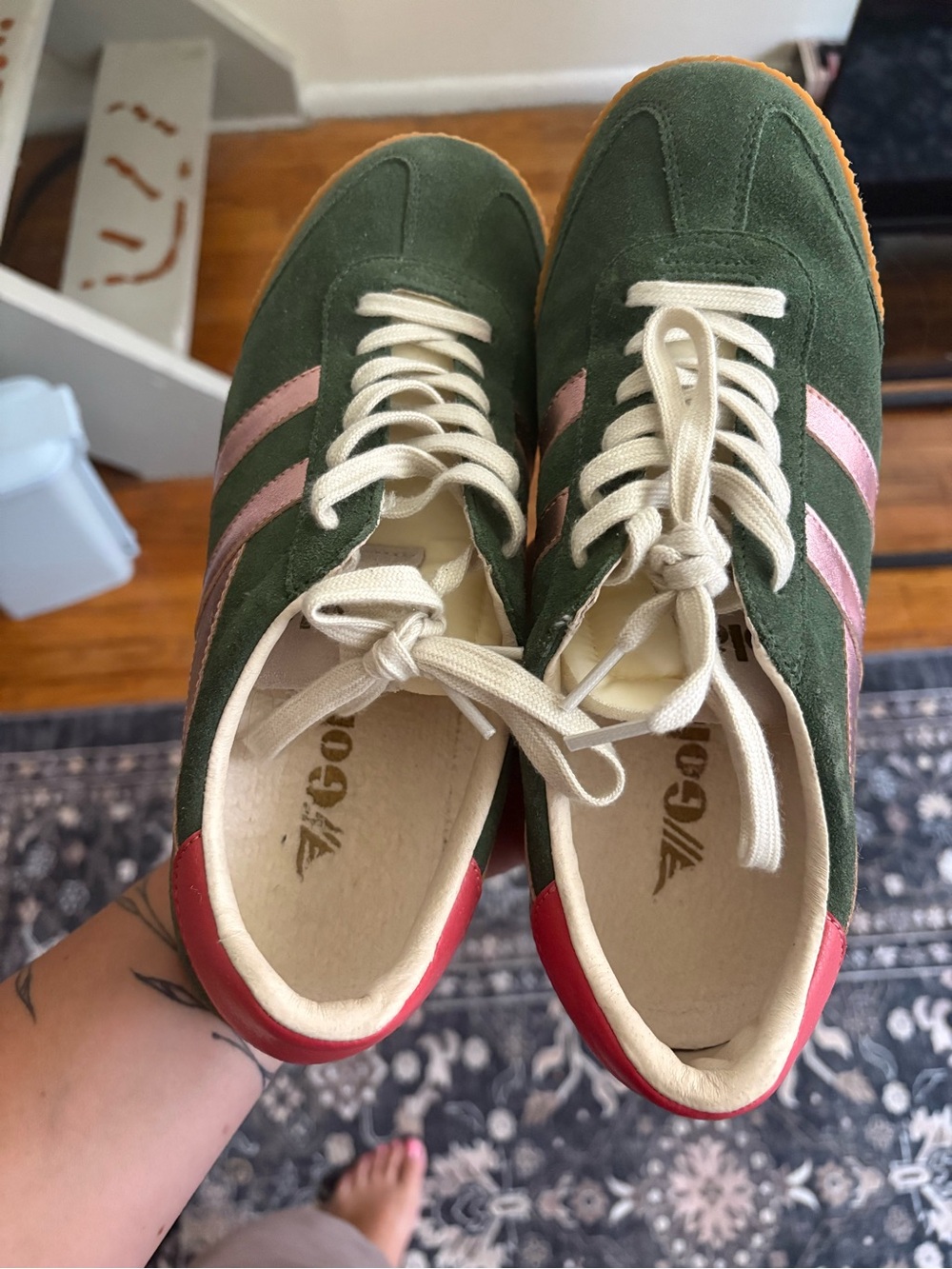 Gola Green Suede Sneakers with Rose Metallic Accents - Picture 2 of 4